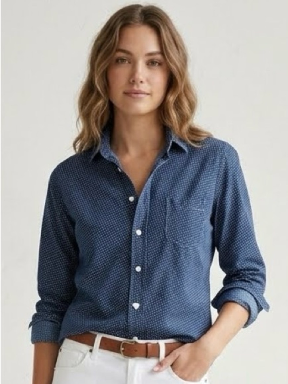 Frank & Eileen‎ Barry Polka Heart Dot Button-Up Poplin Shirt Blouse, Size L